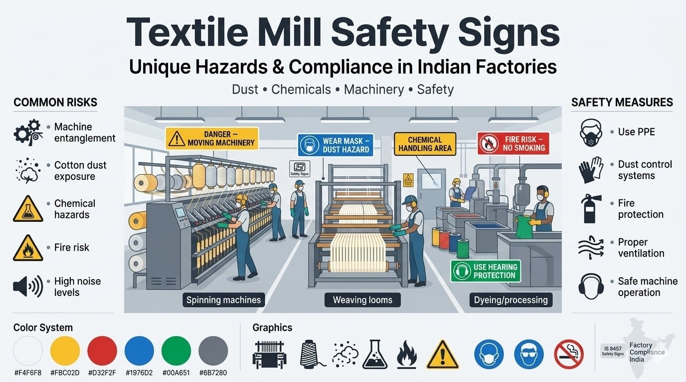 Textile Mill Safety Signs in India: Unique Hazards and Signage Requirements