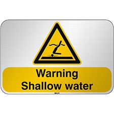 Reflective ISO Safety Sign - Warning: Shallow water - With text
