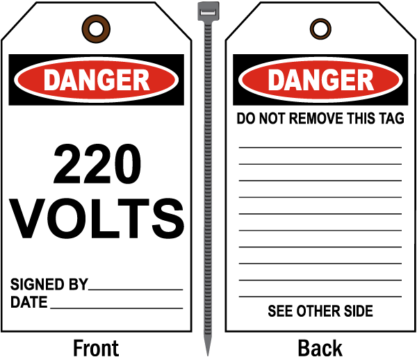 Danger 220 Volts Tag