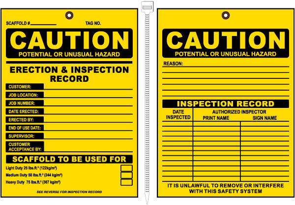 Erection & Inspection Record Scaffold Tag