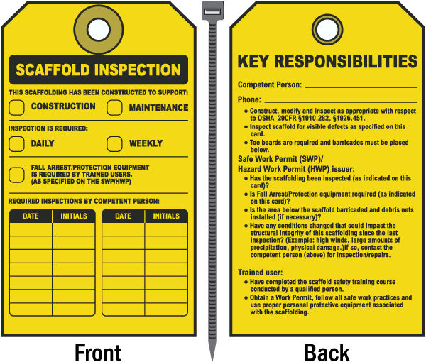 Scaffold Inspection Tag