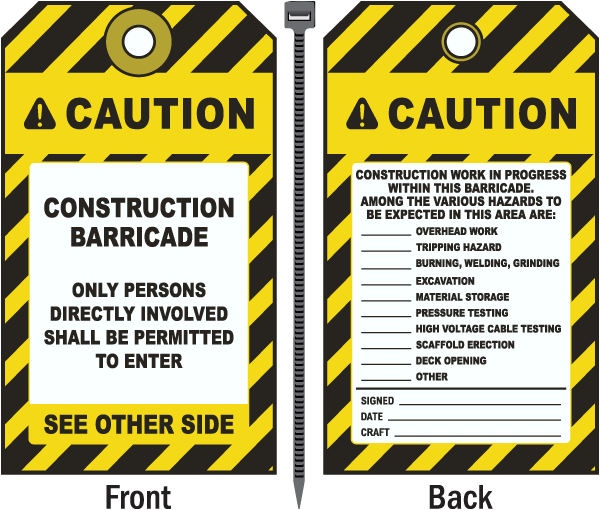 Caution Construction Barricade Tag