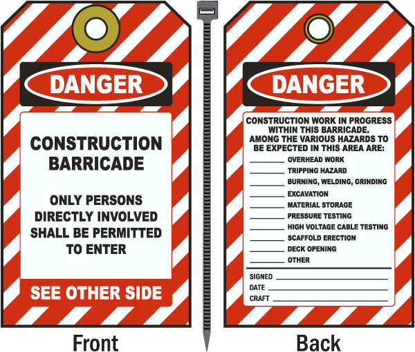 Danger Construction Barricade Tag