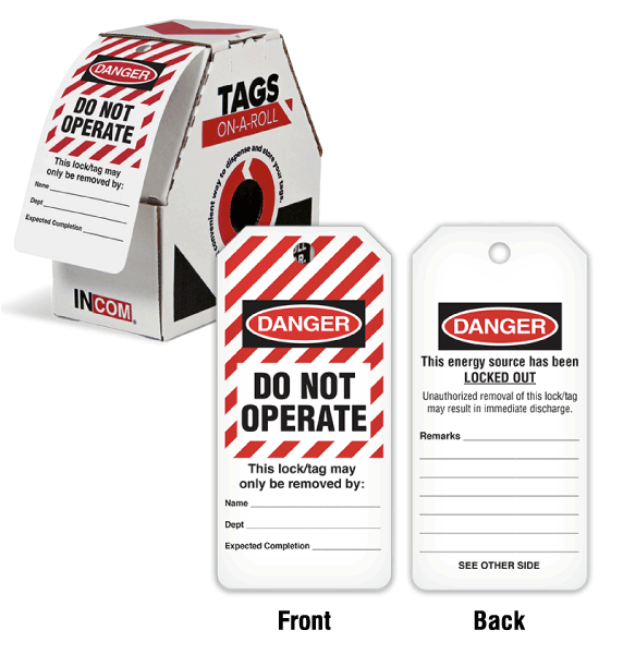Danger Do Not Operate Lockout Tags on a Roll