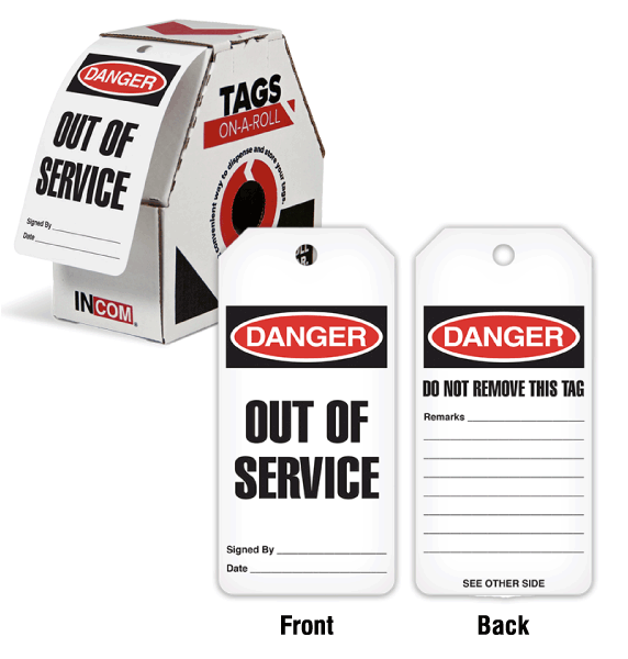 Danger Out Of Service Tags on a Roll