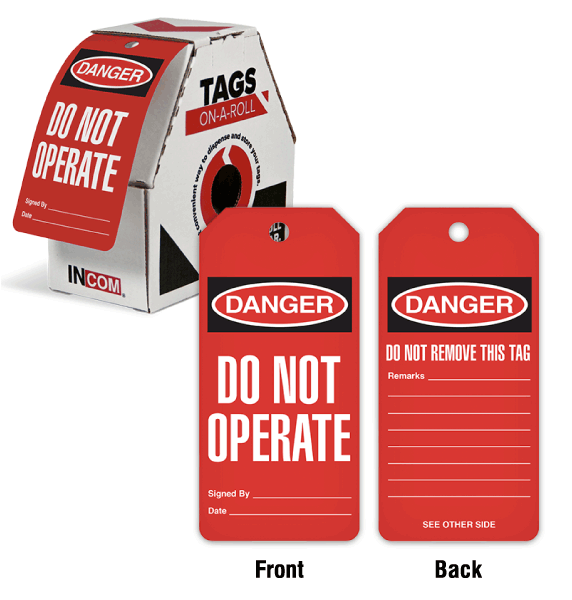 Red Danger Do Not Operate Tags on a Roll